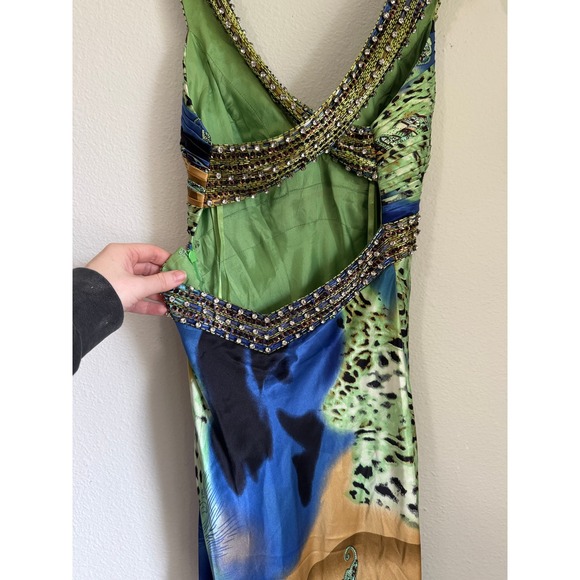 Vintage Cache Silk Halter Maxi Dress US 2 Beaded Paisley Print Evening - Picture 7 of 15